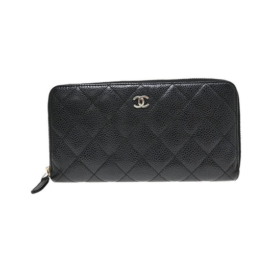 Chanel Zip Around Organizer Quilted Caviar, Black, Leather, Wallet