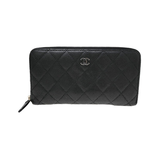 Chanel Zip Around Organizer Quilted Caviar, Black, Leather, Wallet