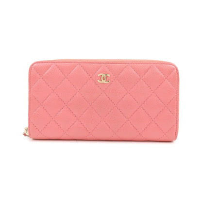 Chanel Zip Around Organizer Quilted Caviar, Pink, Leather, Wallet