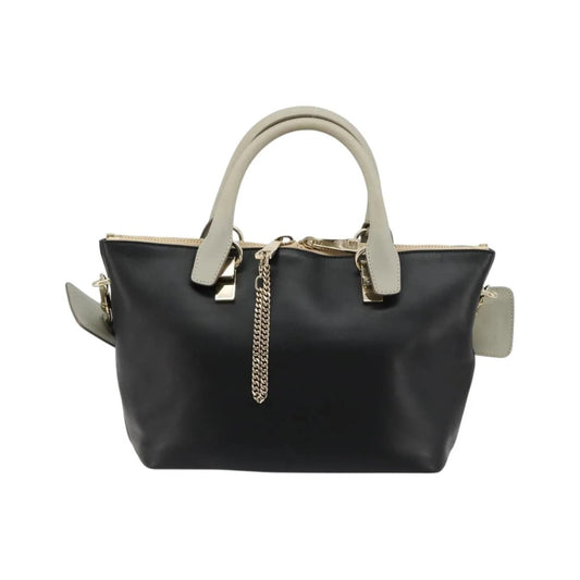 Chloe Bicolor Baylee Satchel Leather, Black, Leather, Handbag