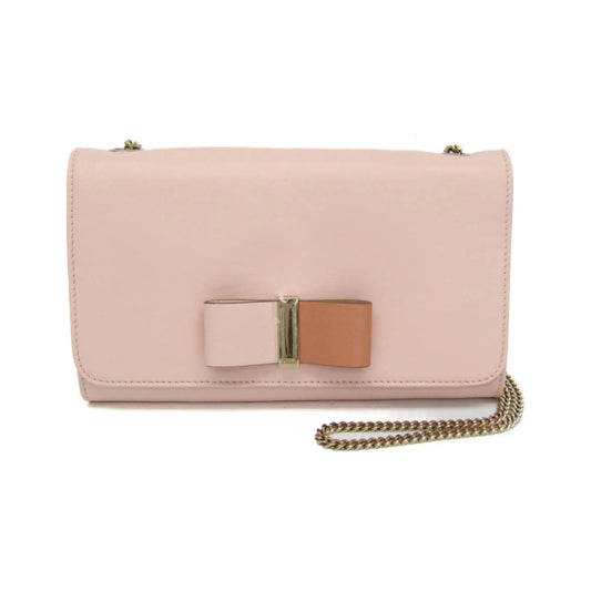 Chloe Bow Detail Wallet on Chain Leather, Pink, Leather, Clutch