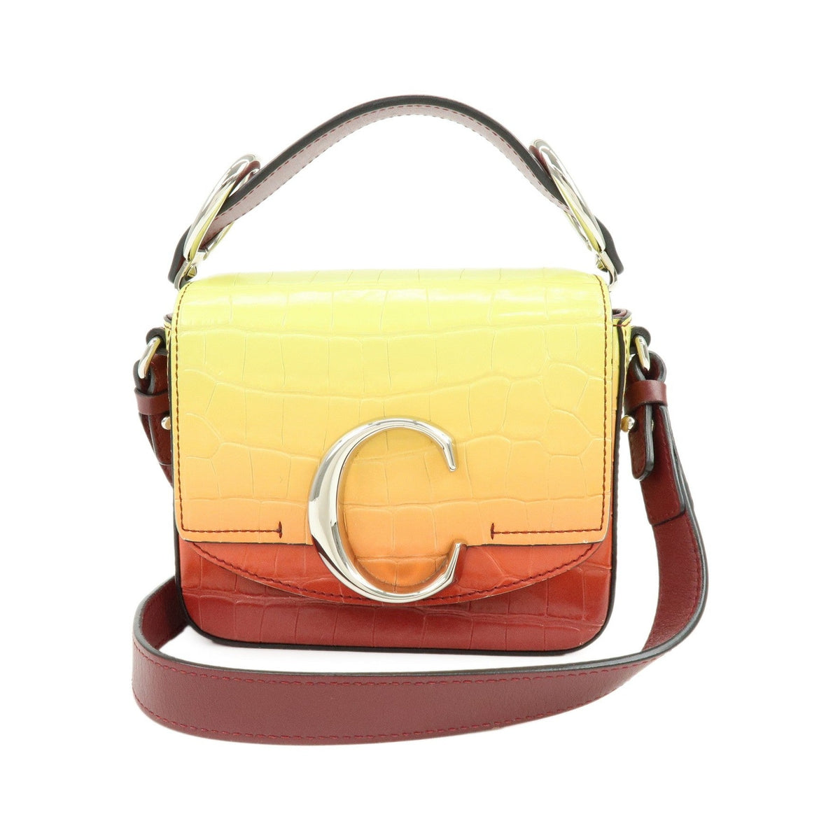 Chloe C Flap Crocodile Embossed Leather, Multicolour, Leather, Handbag