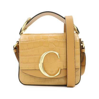 Chloe C Flap Crocodile Embossed Leather, Brown, Leather, Handbag