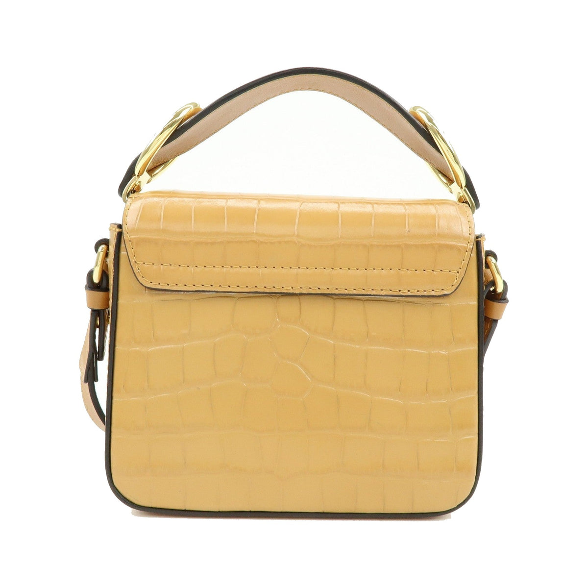 Chloe C Flap Crocodile Embossed Leather, Brown, Leather, Handbag