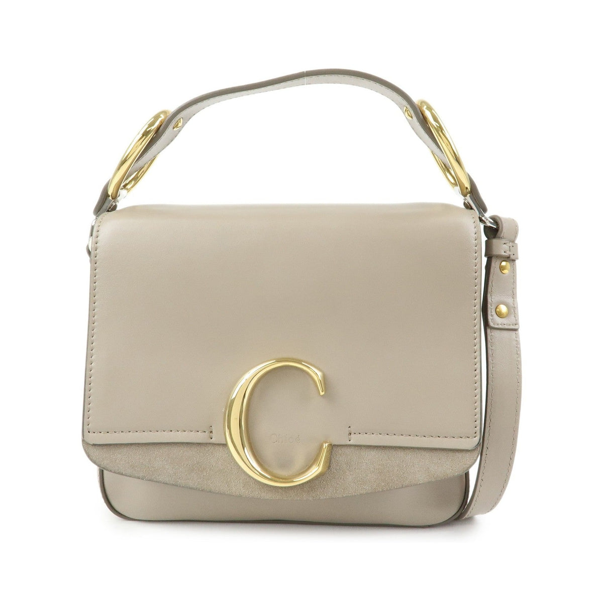 Chloe C Shoulder Bag Leather, Gray, Leather, Shoulder Bag