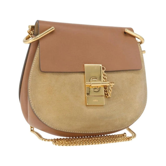 Chloe Drew Shoulder Leather, Beige, Suede, Handbag