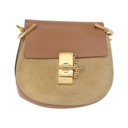 Chloe Drew Shoulder Leather, Beige, Suede, Handbag