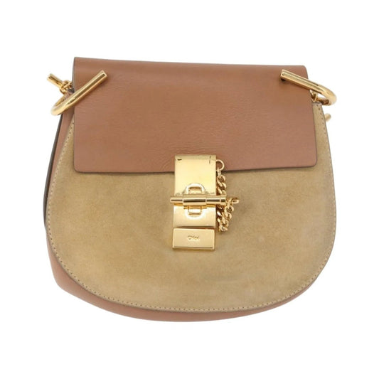 Chloe Drew Shoulder Leather, Beige, Suede, Handbag