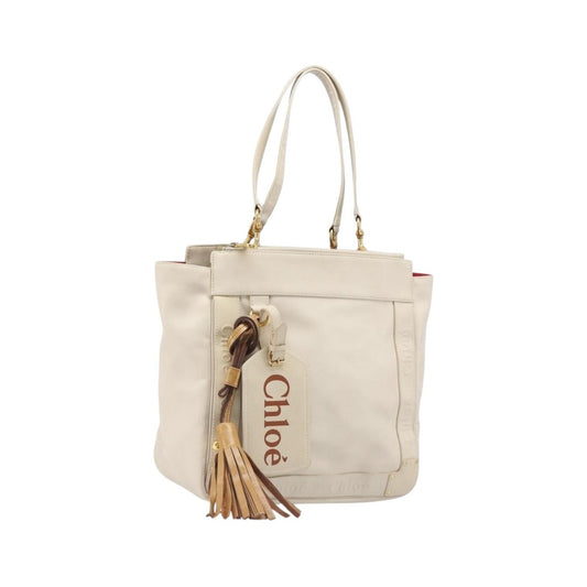 Chloe Eden Leather, White, Leather, Tote Bag