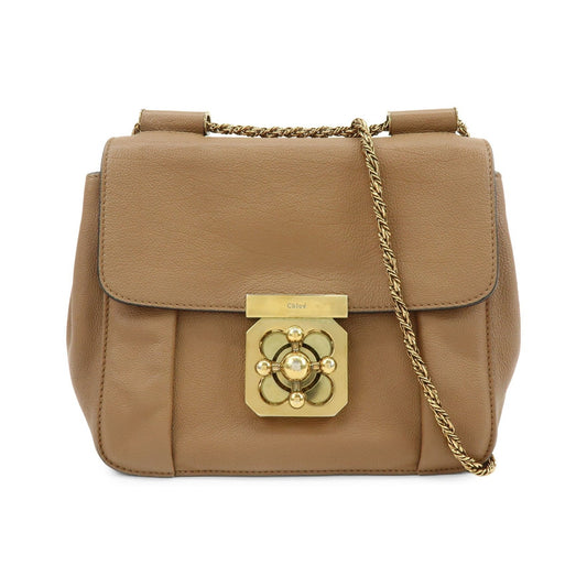 Chloe Elsie Chain Leather, Brown, Leather, Shoulder Bag