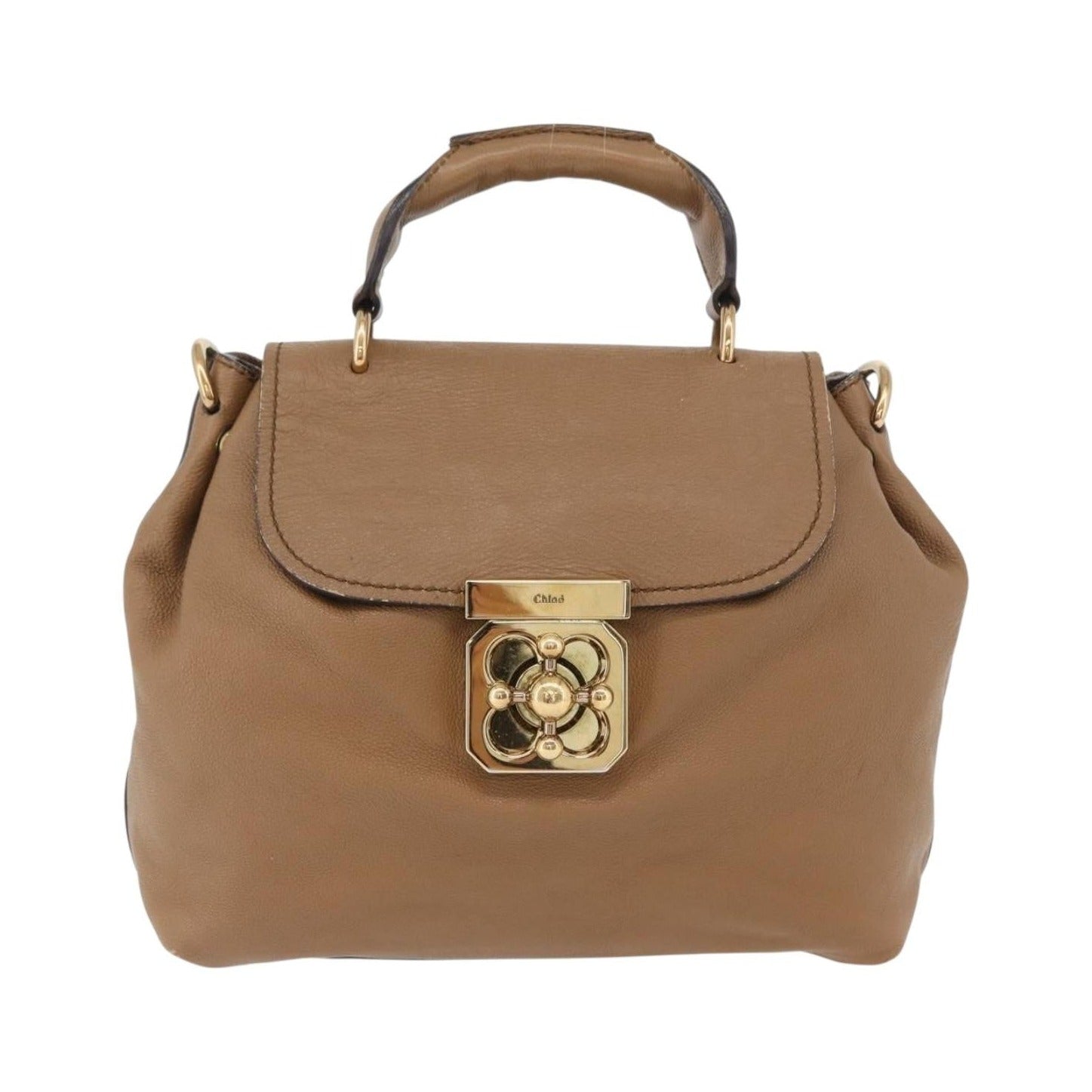 Chloe Elsie Convertible Satchel Leather, Brown, Leather, Handbag