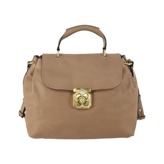 Chloe Elsie Convertible Satchel Leather, Beige, Leather, Handbag