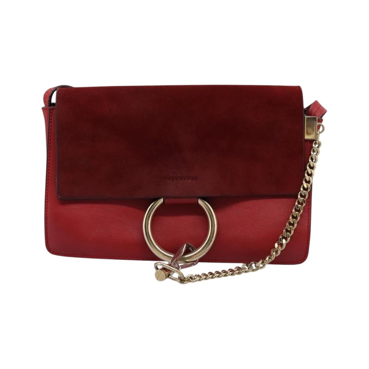 Chloe Faye Chain Leather and Suede, Red, Suede, Shoulder Bag
