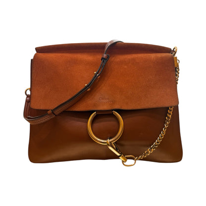Chloe Faye Chain Leather and Suede, Brown, Leather, Shoulder Bag