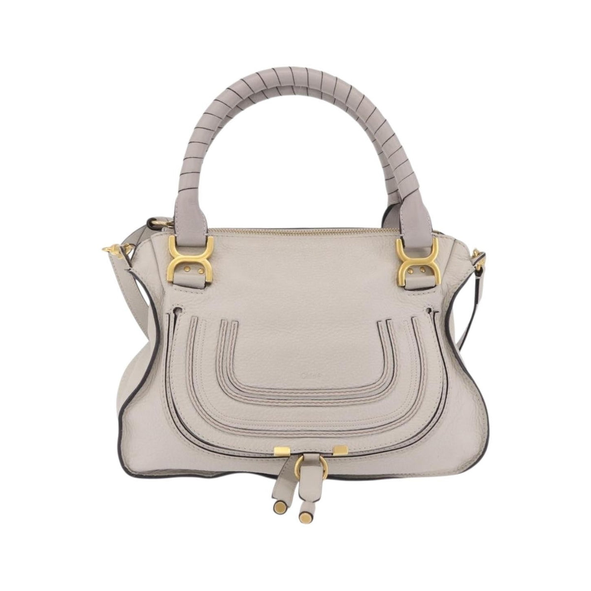 Chloe Marcie Satchel Leather, Gray, Leather, Handbag
