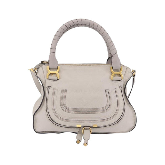 Chloe Marcie Satchel Leather, Gray, Leather, Handbag