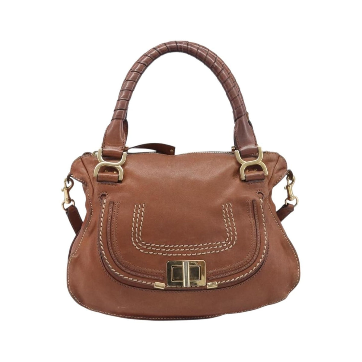 Chloe Marcie Satchel Leather, Brown, Leather, Handbag