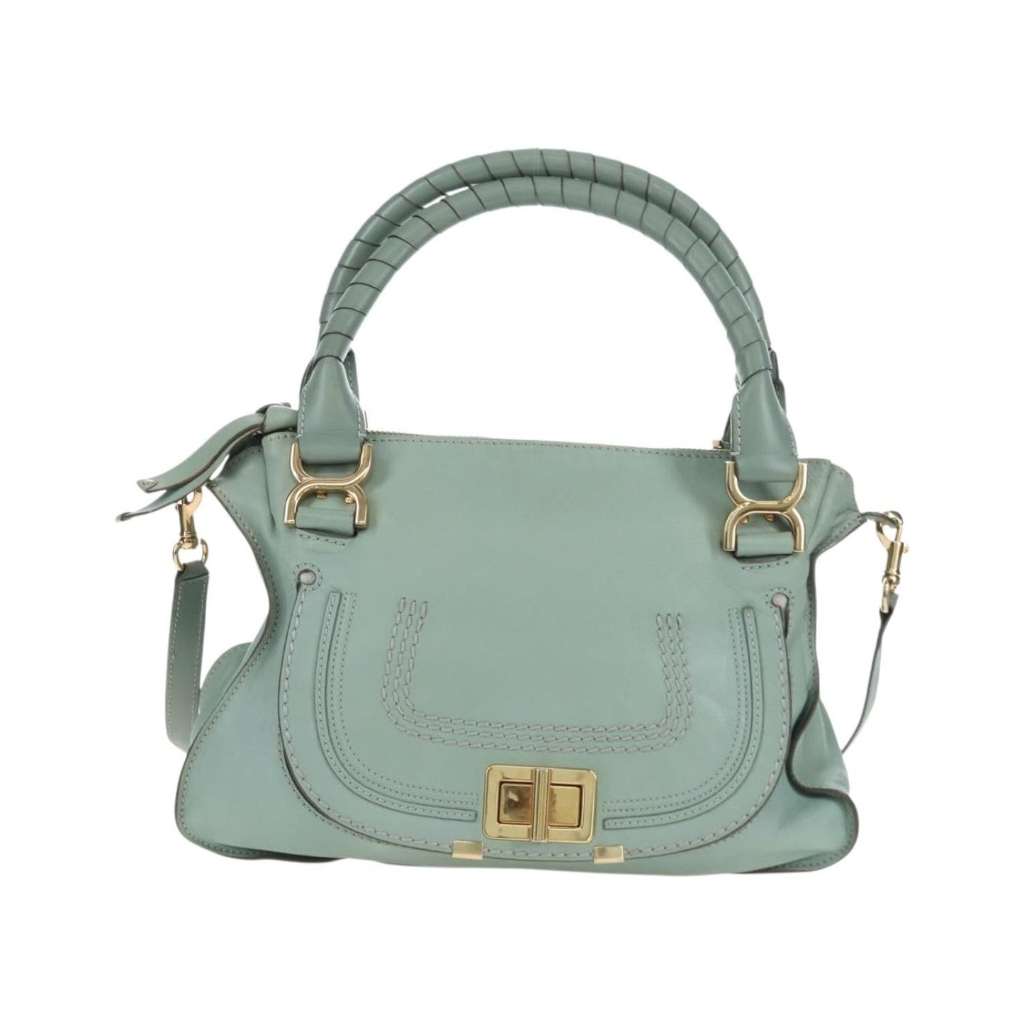Chloe Marcie Top Handle Leather, Green, Leather, Handbag