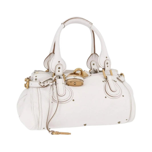 Chloe Paddington Lock Leather, White, Leather, Handbag