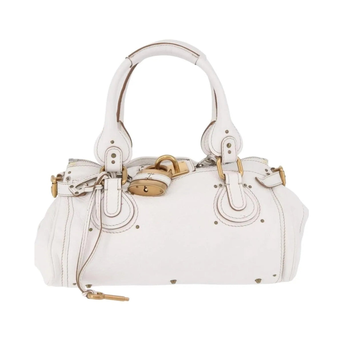 Chloe Paddington Lock Leather, White, Leather, Handbag