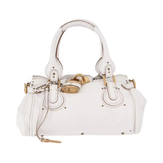 Chloe Paddington Lock Leather, White, Leather, Handbag