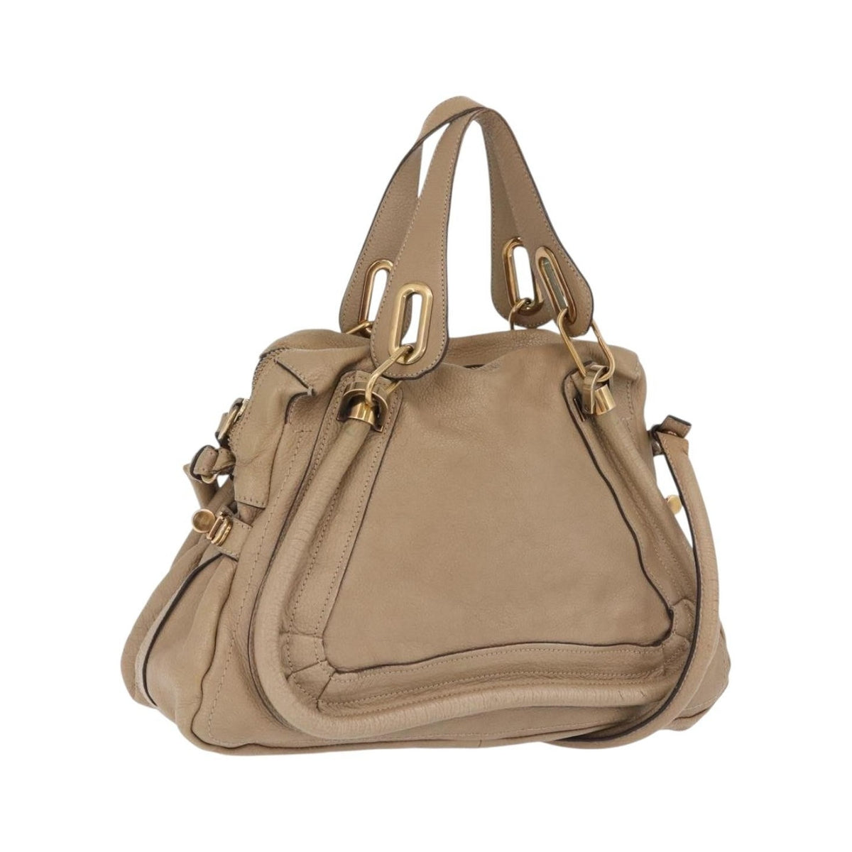 Chloe Paraty Top Handle Leather, Beige, Leather, Handbag