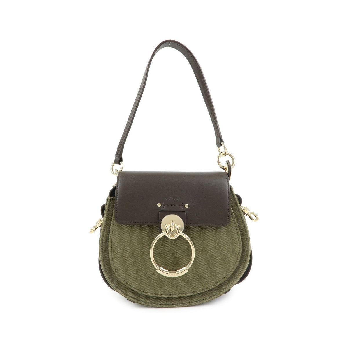 Chloe Tess Canvas with Leather, Green, Canvas, Handbag