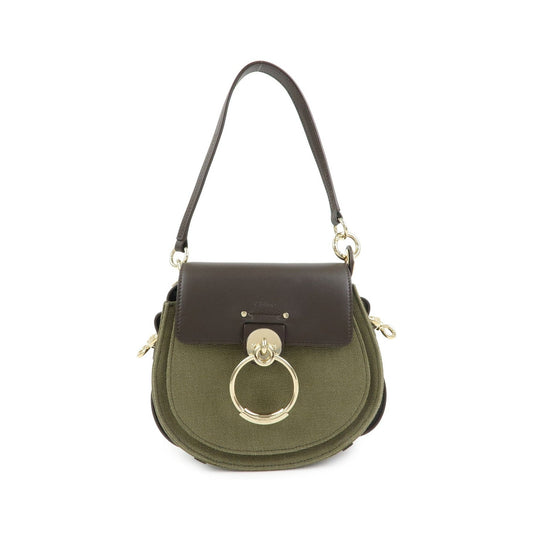 Chloe Tess Canvas with Leather, Green, Canvas, Handbag