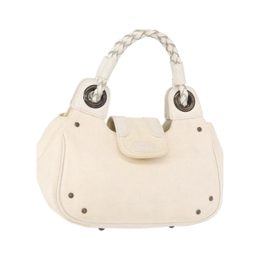 Chloe Vintage Leather, White, Canvas, Handbag