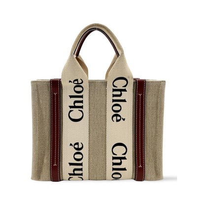Chloe Woody Canvas with Leather, Brown, Canvas, Tote Bag
