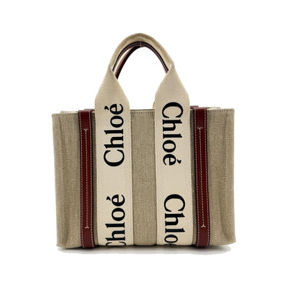 Chloe Woody Canvas with Leather, Brown, Canvas, Tote Bag
