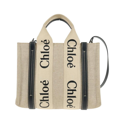 Chloe Woody Convertible Canvas with Leather, Beige, Canvas, Tote Bag