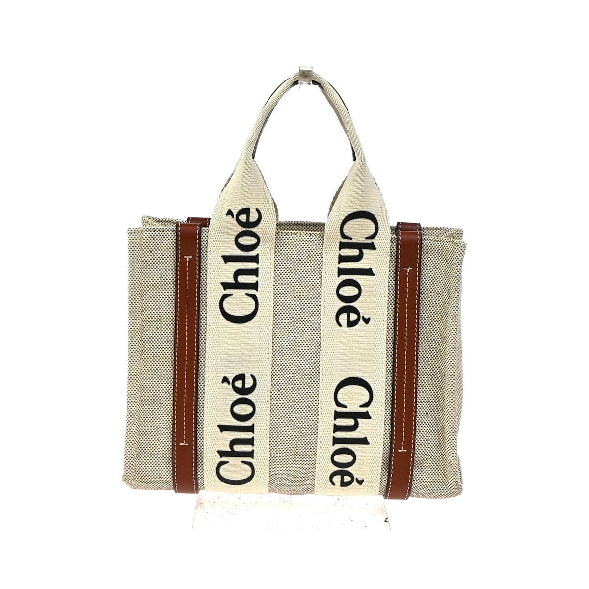 Chloe Woody Leather, Beige, Canvas, Tote Bag