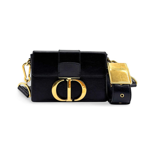 Christian Dior 30 Montaigne Box Leather, Black, Calfskin, Handbag