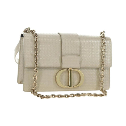 Christian Dior 30 Montaigne Chain Flap Micro Cannage Metallic Calfskin, Beige, Patent Leather, Shoulder Bag