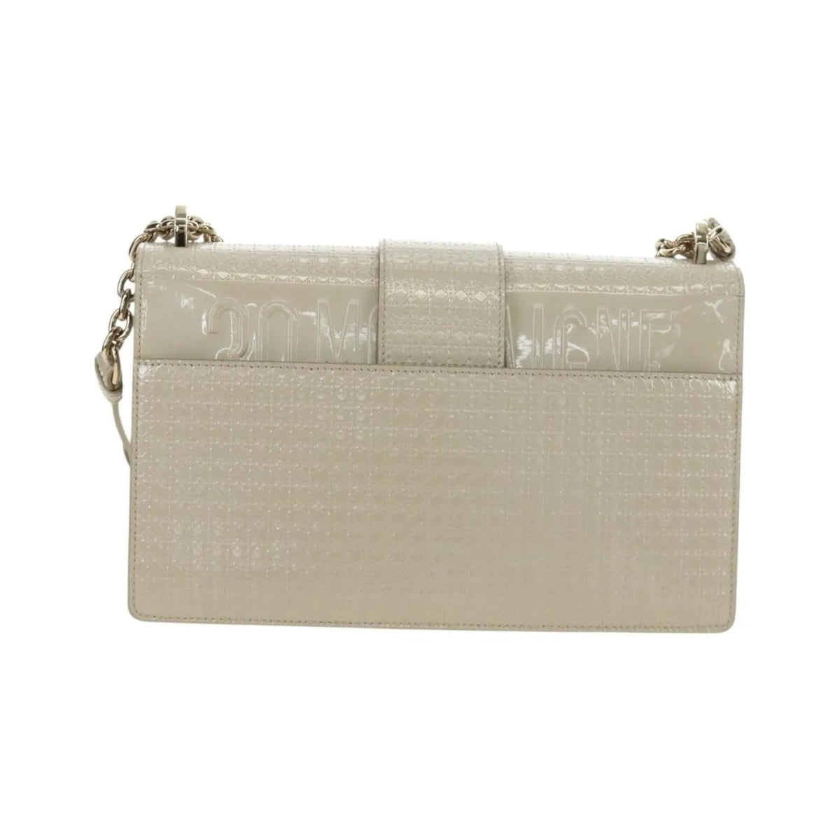 Christian Dior 30 Montaigne Chain Flap Micro Cannage Metallic Calfskin, Beige, Patent Leather, Shoulder Bag