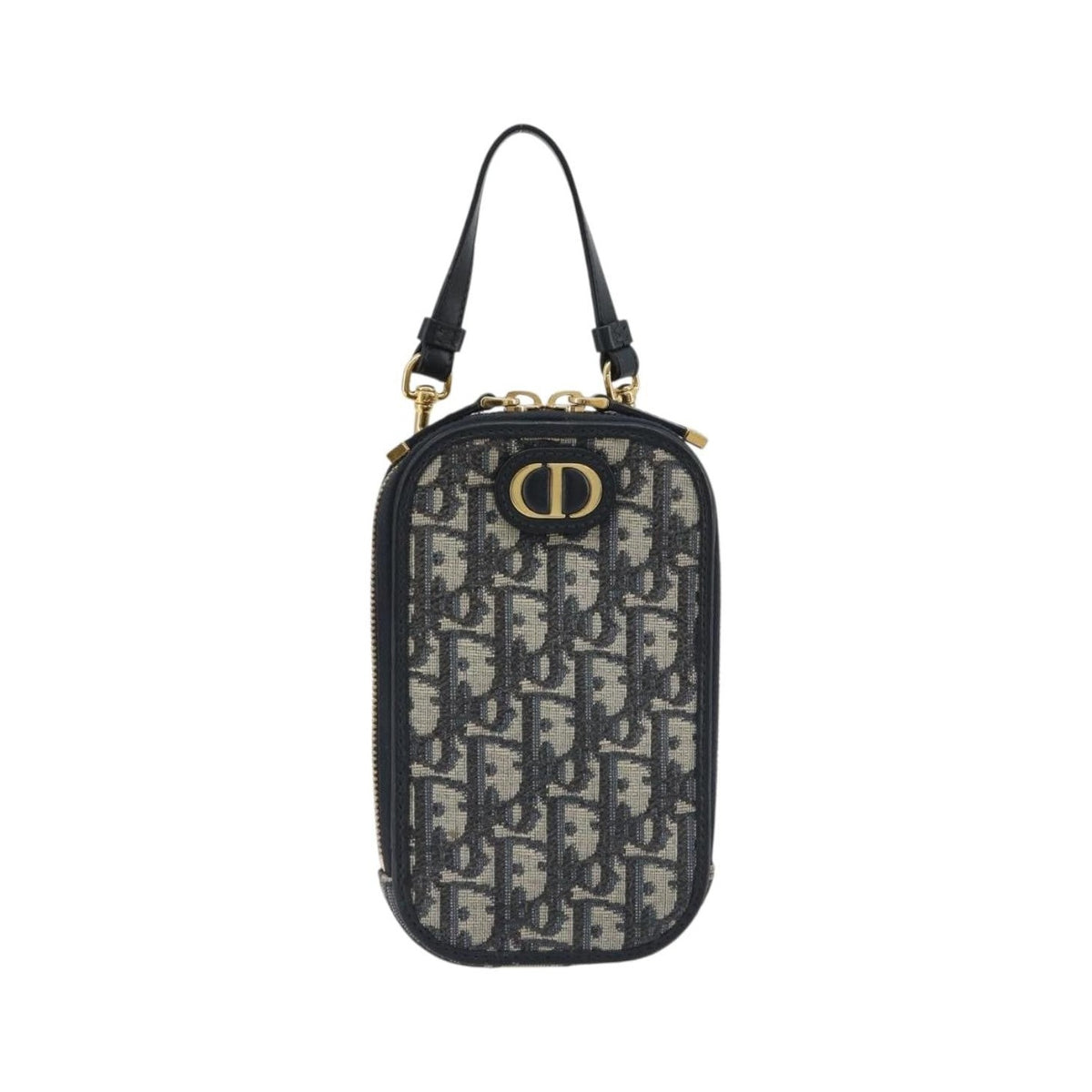 Christian Dior 30 Montaigne Phone Holder on Chain Oblique Canvas, Navy, Canvas, Clutch
