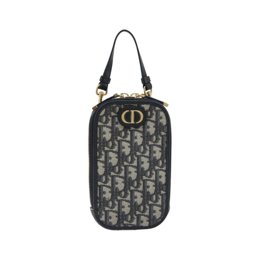 Christian Dior 30 Montaigne Phone Holder on Chain Oblique Canvas, Navy, Canvas, Clutch