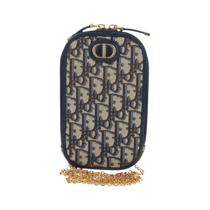 Christian Dior 30 Montaigne Phone Holder on Chain Oblique Canvas, Navy, Canvas, Crossbody Bag