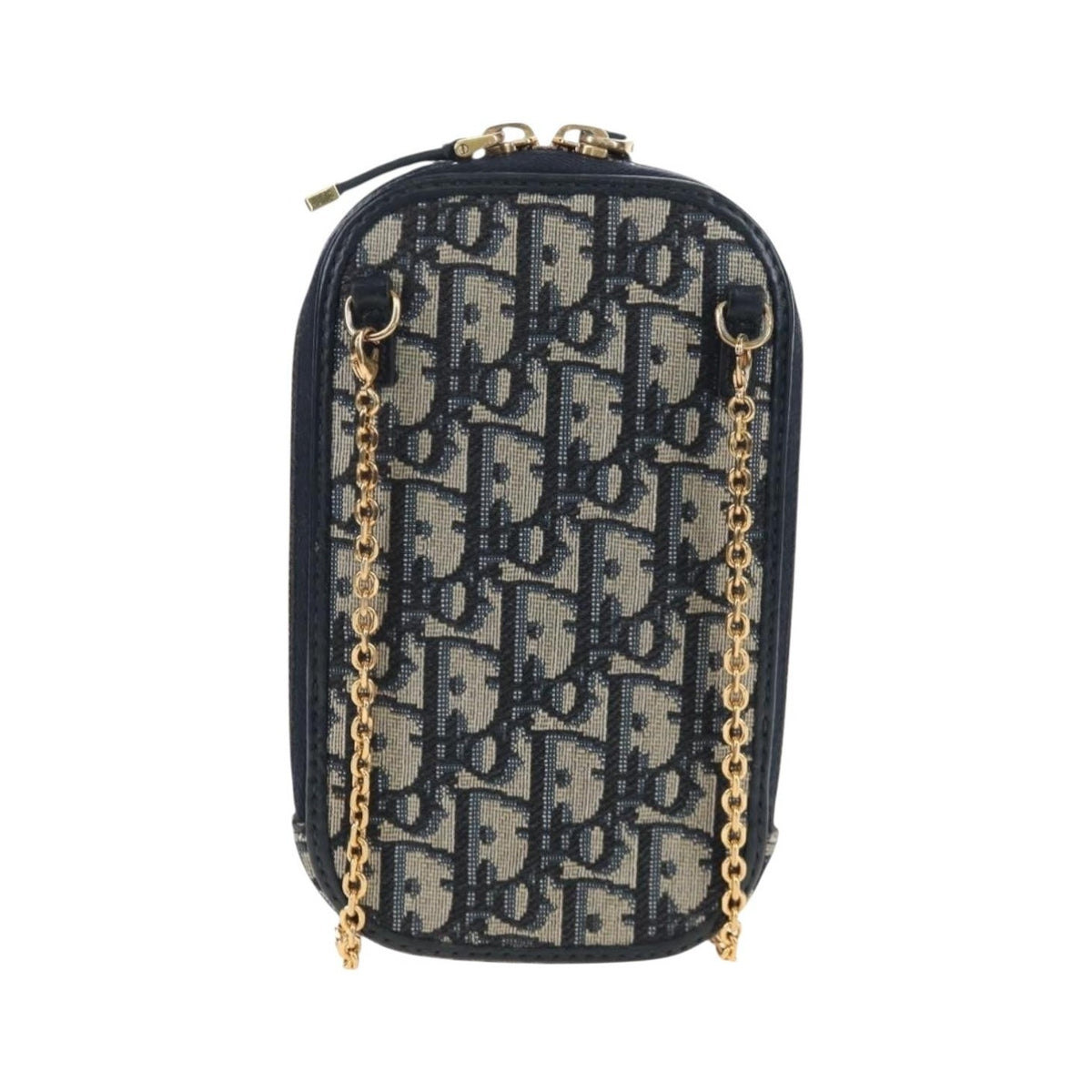Christian Dior 30 Montaigne Phone Holder on Chain Oblique Canvas, Navy, Canvas, Crossbody Bag