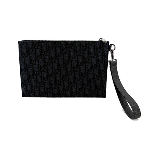 Christian Dior A5 Pouch Printed Oblique Denim, Black, Other, Clutch