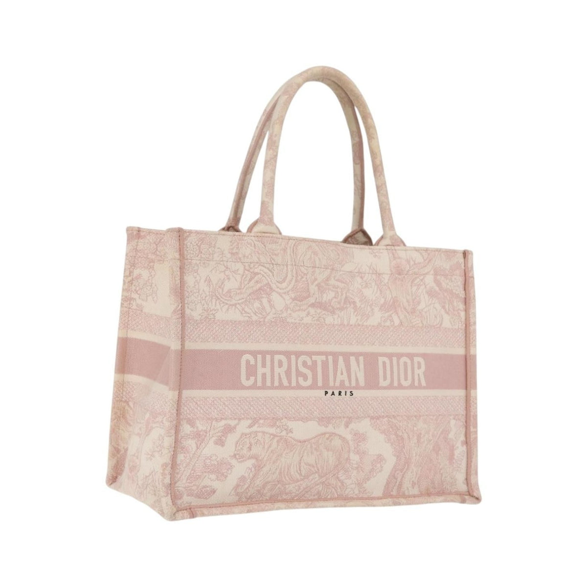 Christian Dior Book Embroidered Canvas, Pink, Canvas, Tote Bag