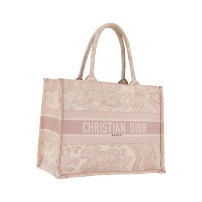 Christian Dior Book Embroidered Canvas, Pink, Canvas, Tote Bag