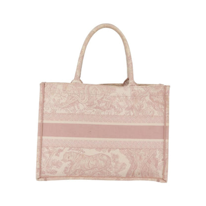 Christian Dior Book Embroidered Canvas, Pink, Canvas, Tote Bag