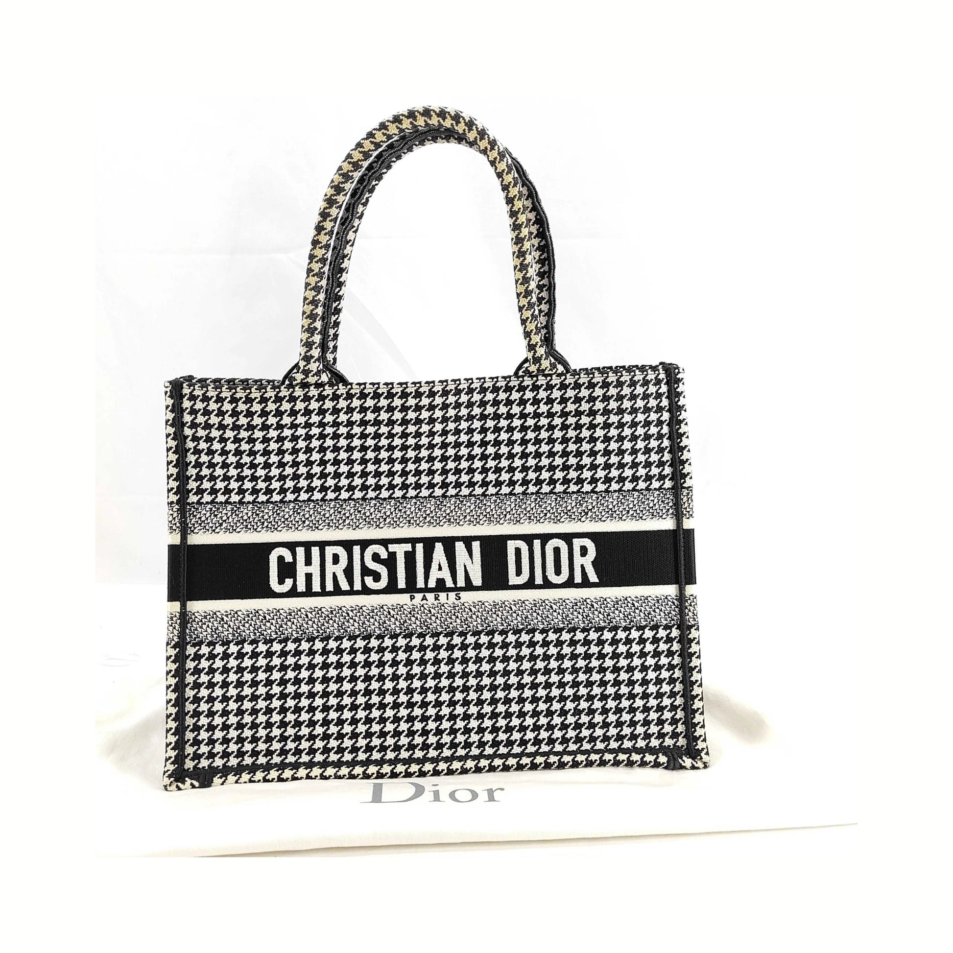 Christian Dior Book Tote Embroidered Canvas, Black, Canvas, Handbag