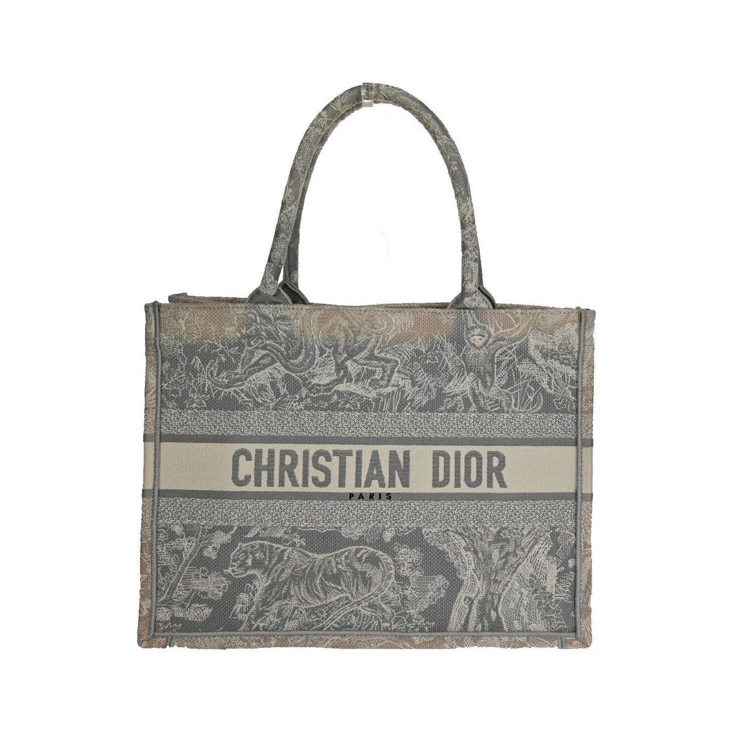 Christian Dior Book Tote Embroidered Canvas, Gray, Canvas, Tote bag