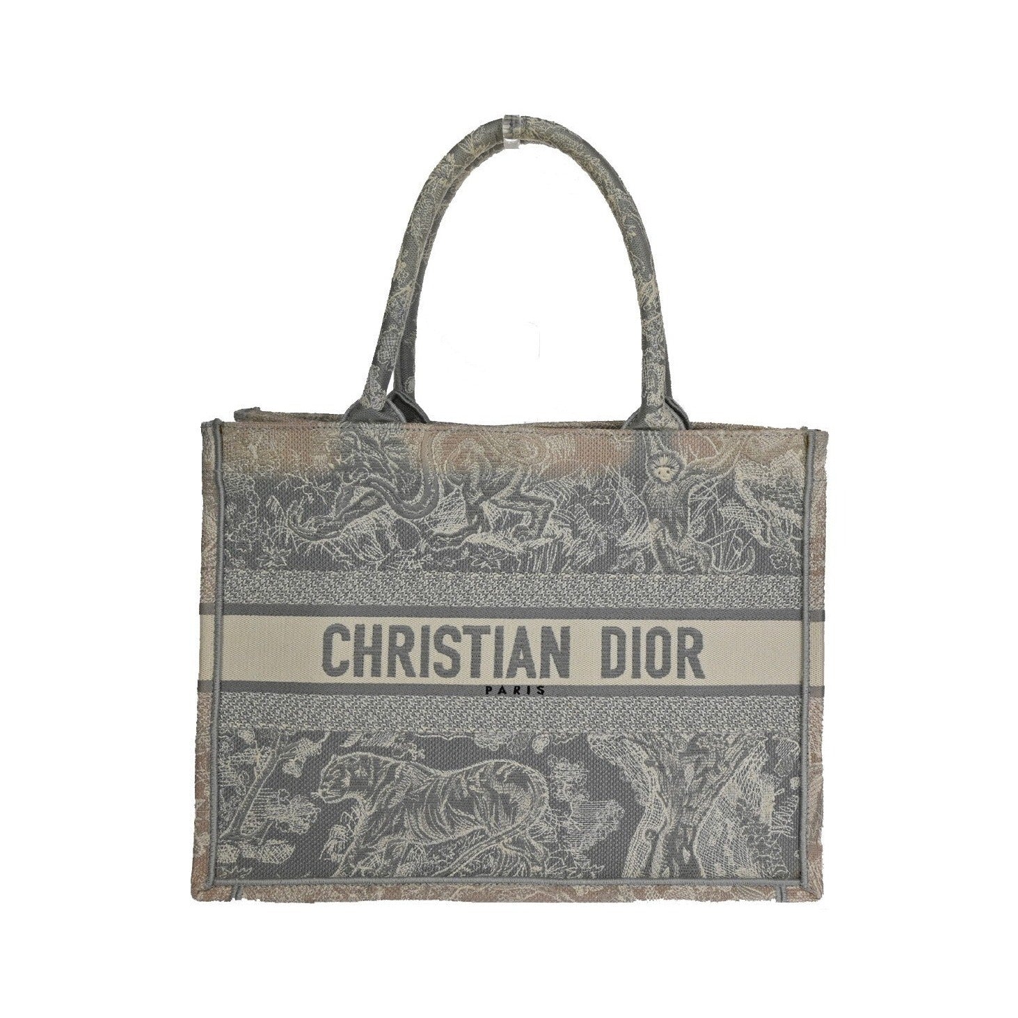 Christian Dior Book Tote Embroidered Canvas, Gray, Canvas, Tote bag