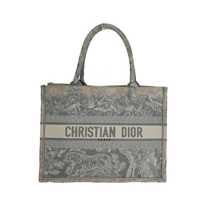 Christian Dior Book Tote Embroidered Canvas, Gray, Canvas, Tote bag