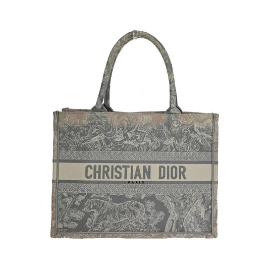 Christian Dior Book Tote Embroidered Canvas, Gray, Canvas, Tote bag