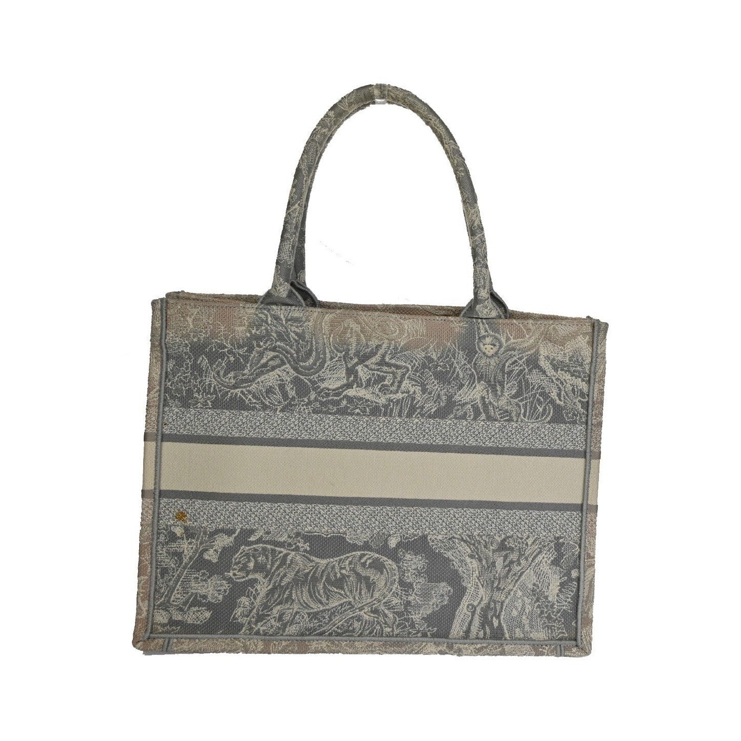 Christian Dior Book Tote Embroidered Canvas, Gray, Canvas, Tote bag